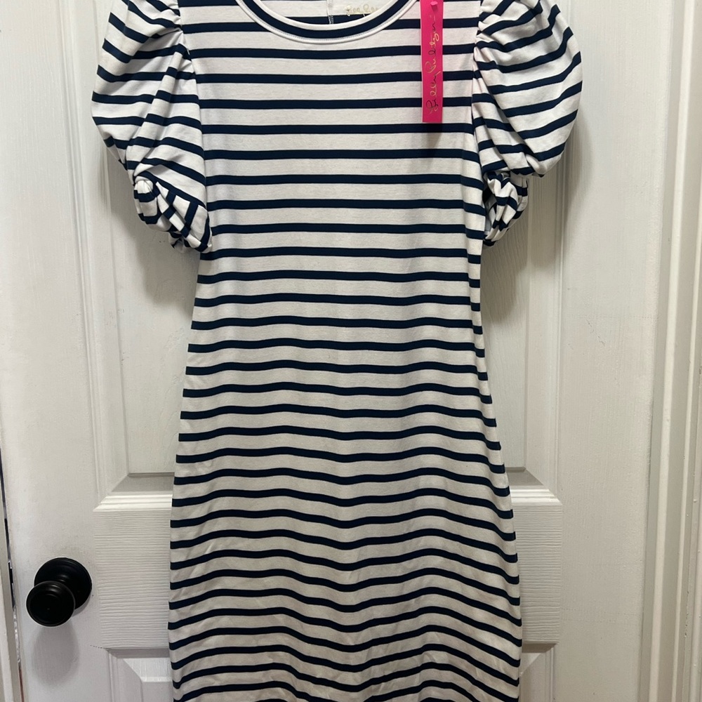 NWT XS LILLY PULITZER Anabella Dress High Tide Navy Perfect Stripe - Picture 5 of 12